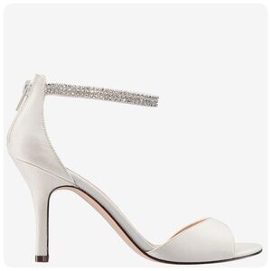 Nina Volanda Ivory Satin Crystal Ankle-Strap High Heel Dressy Sandal